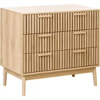 Beliani Kommode Hellbraun Holz u. MDF-Platte Holzoptik Lamellen-Optik Halbhoch mit 3 Schubladen Skandi Mehrzweckkommode Wohnzimmer Flur Diele Garderobe