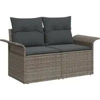 vidaXL Gartensofa mit Kissen Grau 141 x 62 x 69cm Poly-Rattan
