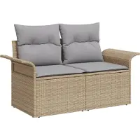 vidaXL Gartensofa mit Kissen Beige 141 x 62 x 69cm Poly-Rattan