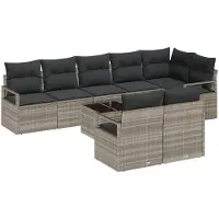 vidaXL Sofa Set 9 Stk. Hellgrau [Synthetisch]: Poly Rattan
