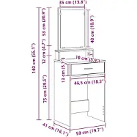 vidaXL Schminktisch Altholz 50 x 41 x 140 cm Holzwerkstoff
