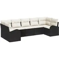 vidaXL Gartensofa-set mit Kissen 7 pcs Schwarz Poly Rattan