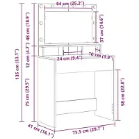 vidaXL Schminktisch Sonoma-Eiche 75,5 x 41 x 135 cm Holzwerkstoff