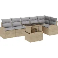 vidaXL Gartensofa-set 7 stk. 6-Sitzanzahl Beige Poly Rattan
