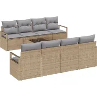vidaXL Sofa Set 7 stk. 6-Sitzanzahl Beige und Grau Poly Rattan