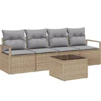 vidaXL Sofa Set mit Kissen 5 pcs Beige und Grau Poly Rattan