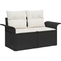 vidaXL Gartensofa mit Kissen Schwarz 141 x 62 x 69cm Poly-Rattan