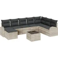 vidaXL Gartensofa-set 9 stk. Hellgrau [Synthetisch]: Poly Rattan