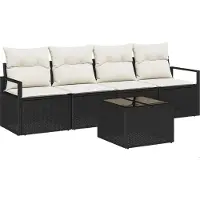 vidaXL Sofa Set 5 pcs Schwarz und Creme Poly-Rattan