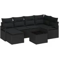 vidaXL Sofa Set 7 Stk. Schwarz [Synthetisch]: Poly Rattan