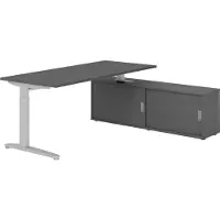 Hammerbacher Schreibtischkombi 180x80cm, Graphit/Silber