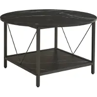 En.casa Couchtisch 'Filem' mit Ablage Ø80 x 46 cm Wohnzimmertisch runde Tischplatte Metallgestell Marmoroptik, schwarz