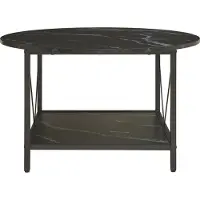 En.casa Couchtisch 'Filem' mit Ablage Ø80 x 46 cm Wohnzimmertisch runde Tischplatte Metallgestell Marmoroptik, schwarz