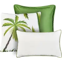 Beliani Gartenkissen 3er Set Grün Polyester Palmenmuster 45x45 cm u. 30x50 cm Wasserabweisend Dekokissen mit Füllung für Garten Terrasse Balkon