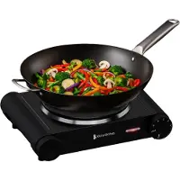 Kitchenbrothers Elektrische Kochplatte - 1 Kochfeld - Freistehend - 7 Temperaturstufen - 1500W - Schwarz