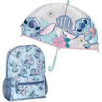 Cerda Stitch Stitch Fantasy-rucksack Und Transparenter Blasenregenschirm Mit Druck Manuelles Öffnen Glasfasergestell Set