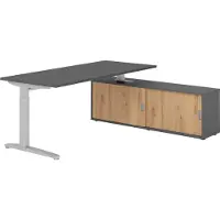Hammerbacher Schreibtischkombi 180x80cm, Graphit/Silber