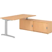 Hammerbacher Schreibtischkombi 160x80cm, Buche/Silber
