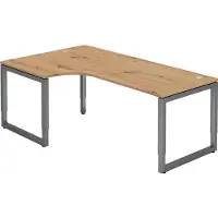 Froschkönig24 Winkeltisch R-Serie | Rahmen-Gestell | höheneinstellbar | extrem stabil, Farbe Tischplatte:Asteiche, Farbe Gestell:Graphit