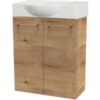 Fackelmann SBC MILANO Gäste WC Set 2-teilig 55 cm, Braun hell, 2 Türen, Keramik Hahnloch links