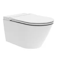 Schutte Dusch WC CESARI PREMIUM, spülrandlos, Toilette mit Bidet-Funktion und Ladydusche, WC Sitz mit Absenkautomatik Weiß, D-Form Slim