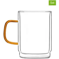 Vialli Design Bernsteinfarbenes Set aus zwei doppelwandigen Gläsern, 350 ml