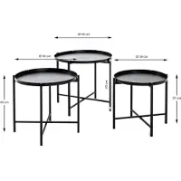 Haku Beistelltisch Couchtisch 3er Set schwarz - Metall, B/H/T: 39/43/48x37/40/43x39/43/48 cm