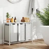 Vasagle Wäschekorb 3 Fächer, Wäschesammler mit Ablage, Wäschebox BLHB35301W01