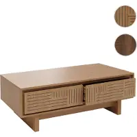 Mendler Couchtisch HWC-O33, Sofatisch Wohnzimmertisch Beistelltisch, 2 Schubladen 2 Fächer, Melamin 40x120x60cm Ulme Natur