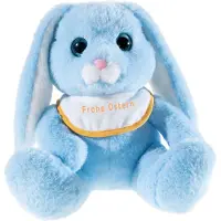 Heunec 841956 - Hase Milchschnute blau mit Lätzchen Frohe Ostern, 25cm