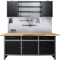 Ondis24 Werkstatt-Set "Karsten" 160 cm, mit LED Touch-Lampen, inkl. Hakenset