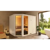 Weka Elementsauna Varberg 4 ohne Ofen mit Fenster und graphitfarbeneer Ganzglastüre