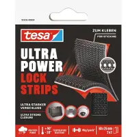TESA Ultra Power Lock Stripes schwarz, 4 Streifen à 5 cm, wetterfest, Haltekraft bis 4 kg