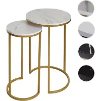 Mendler 2er-Set Beistelltisch HWC-K46, Kaffeetisch Nachttisch Loungetisch, Marmor-Optik MDF weiß-gold