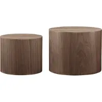 SalesFever Couchtisch 2er-Set | rund | MDF mit Walnussholzfurnier | B 48/38 x T 48/38 x H 38/32 cm | Walnuss