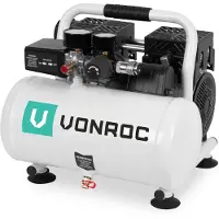 Vonroc Leiser Luftkompressor – Ölfrei – 750 W – 1 PS – 128 l/min. - 6-Liter-Tank – 8 bar – 57,5 dB(A) – Leise – Geräuscharm - Weiß