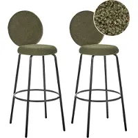 Beliani Barstuhl 2er Set Dunkelgrün Bouclé-Bezug und Metall mit Lehne Fußstützen Modernes Design Sitzmöbel Wohnzommer Küche Bar Wohnküche Ausstattung