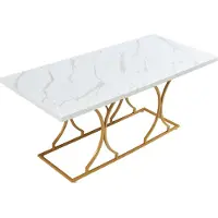 En.casa Esstisch 'Figa' für 6 Personen 180 x 80 x 75 cm Marmoroptik, weiß / Gold