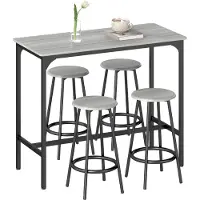 HOMCOM Bartisch Set mit 4 Barhocker MDF Metall Grau 110L x 50B x 89,5H cm