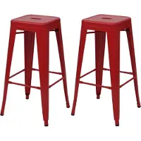 Mendler 2er-Set Barhocker HWC-A73, Barstuhl Tresenhocker, Metall Industriedesign stapelbar rot