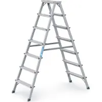 Zarges Stufenstehleiter Aluminium 7Stufen 2 seitig Plattform-H.1650mm 6,8kg mit Perlongurte - 44207