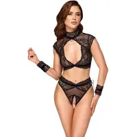 Cotelli collection Bondage Spitzen-Set mit abnehmbaren Fesseln