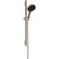 Hansgrohe Rainfinity Brauseset 130 3jet mit Brausestange S Puro 65 cm, Push-Handbrausehalterung und Designflex Textilbrauseschlauch 160 cm, Brushed Bronze