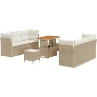 vidaXL Gartensofa-set 9 stk. Beige Poly-Rattan