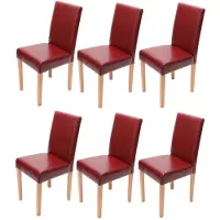 MCW 6er-Set Esszimmerstuhl Stuhl Küchenstuhl Littau, Leder rot, helle Beine