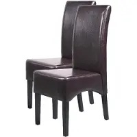 MCW 2er-Set Esszimmerstuhl Küchenstuhl Stuhl Crotone, LEDER braun, dunkle Beine
