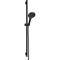 Hansgrohe Rainfinity Brauseset 130 3jet mit Brausestange S Puro 90 cm, Push-Handbrausehalterung und Designflex Textilbrauseschlauch 160 cm, Mattschwarz