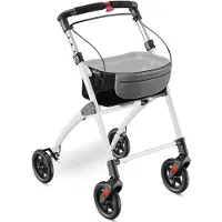 Aktiv shop GmbH ELONEO Wohnungsrollator 54cm breit, faltbar und leicht, inkl. Tablett & Stoffkorb, Rollator schmal für die Wohnung, Indoor-Rollator, klappbar weiß