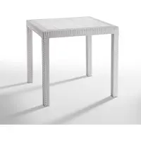 BICA Dallas quadratischer Gartentisch aus Polypropylen in Rattanoptik, 80x80 cm, Weiß