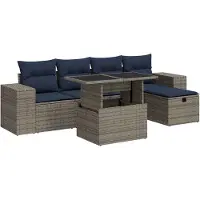 vidaXL 6-tlg. Garten-Sofagarnitur mit Kissen Braun Poly Rattan Akazie